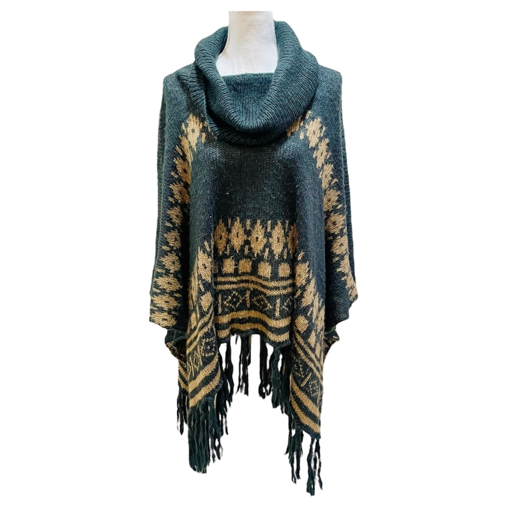 Wooden Ships Gray And Tan Turtleneck Poncho M/L
